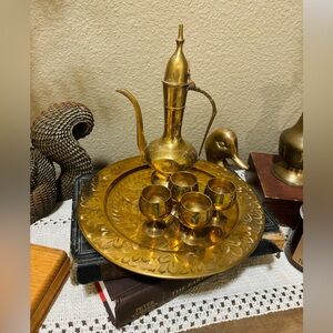 Vintage Indian gold brass tea set